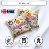 Custom Name Kawaii Halloween Ghost Candy Pumpkin Seamless Yellow Square Filled Cushion Throw Pillow Sofa Bed Home Decor Zip Washable UK Made