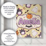Personalised Name Kawaii Halloween Ghost Custom  Unique Gift Idea Elegant Feature Canvas Wall Art Print Decor Picture Ready to Hang