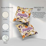 Custom Name Kawaii Halloween Ghost Candy Pumpkin Seamless Yellow Square Filled Cushion Throw Pillow Sofa Bed Home Decor Zip Washable UK Made