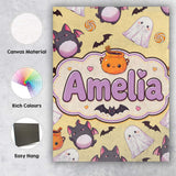 Personalised Name Kawaii Halloween Ghost Custom  Unique Gift Idea Elegant Feature Canvas Wall Art Print Decor Picture Ready to Hang
