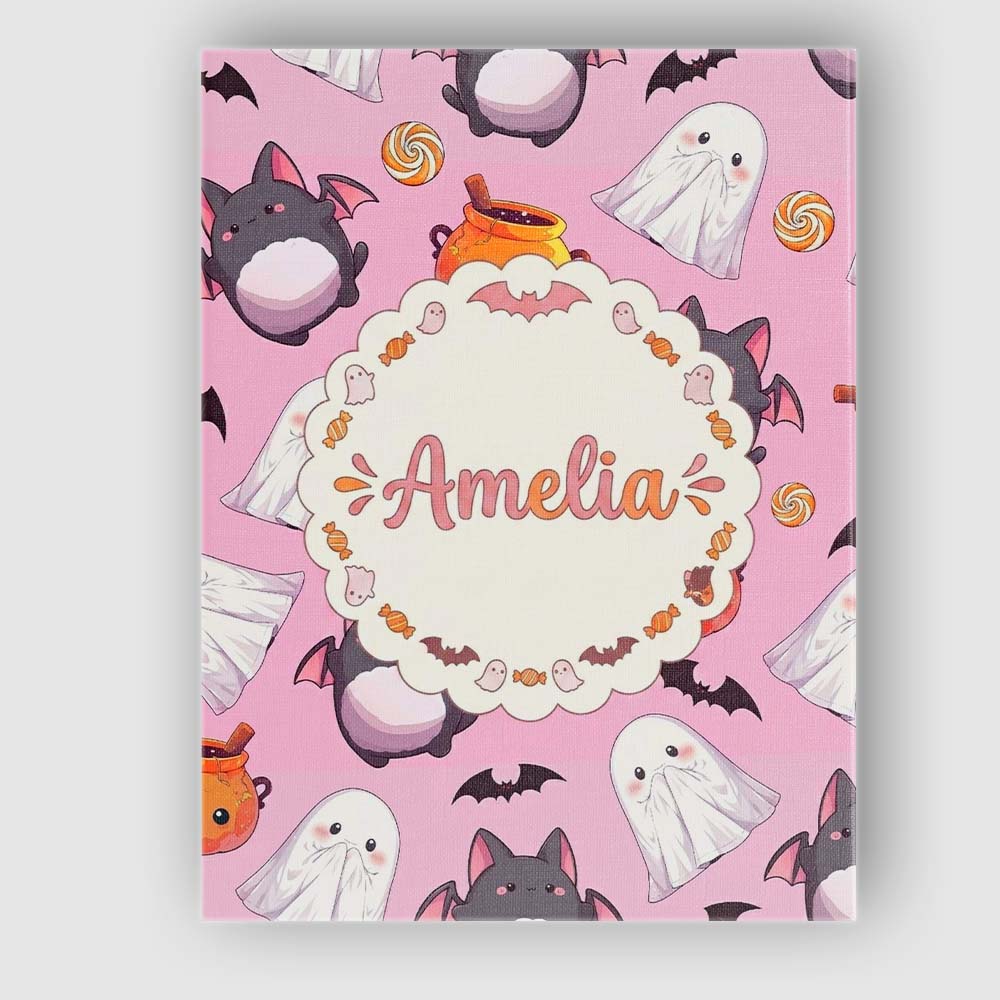 Personalised Name Cute Kawaii Halloween Custom  Modern Room Accent Elegant Feature Canvas Wall Art Print Decor Picture Ready to Hang