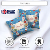 Custom Name Red Festive Christmas Tree Reindeer Snowman Seamless Square Filled Cushion Throw Pillow Sofa Bed Home Decor Zip Washable UK Made