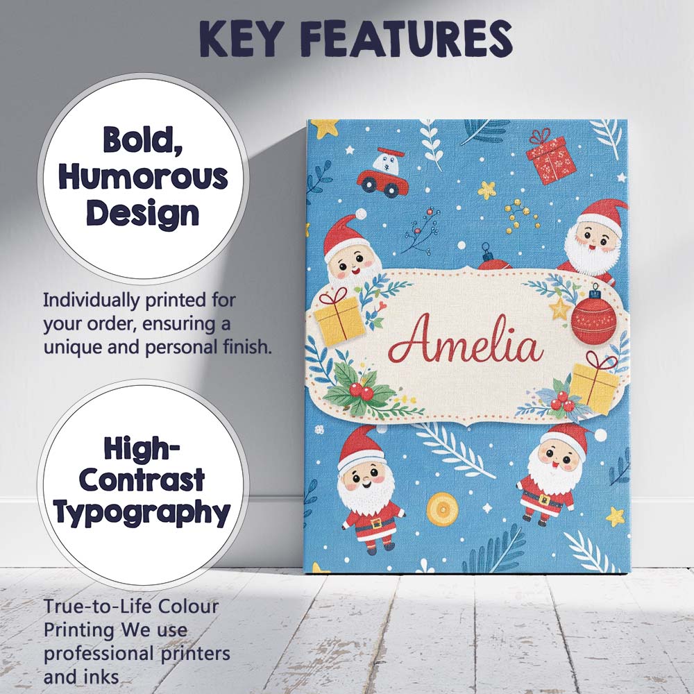 Personalised Name Red Festive Christmas Tree Reindeer Snowman Custom Contemporary Display Canvas Wall Art Print Decor Picture Ready to Hang