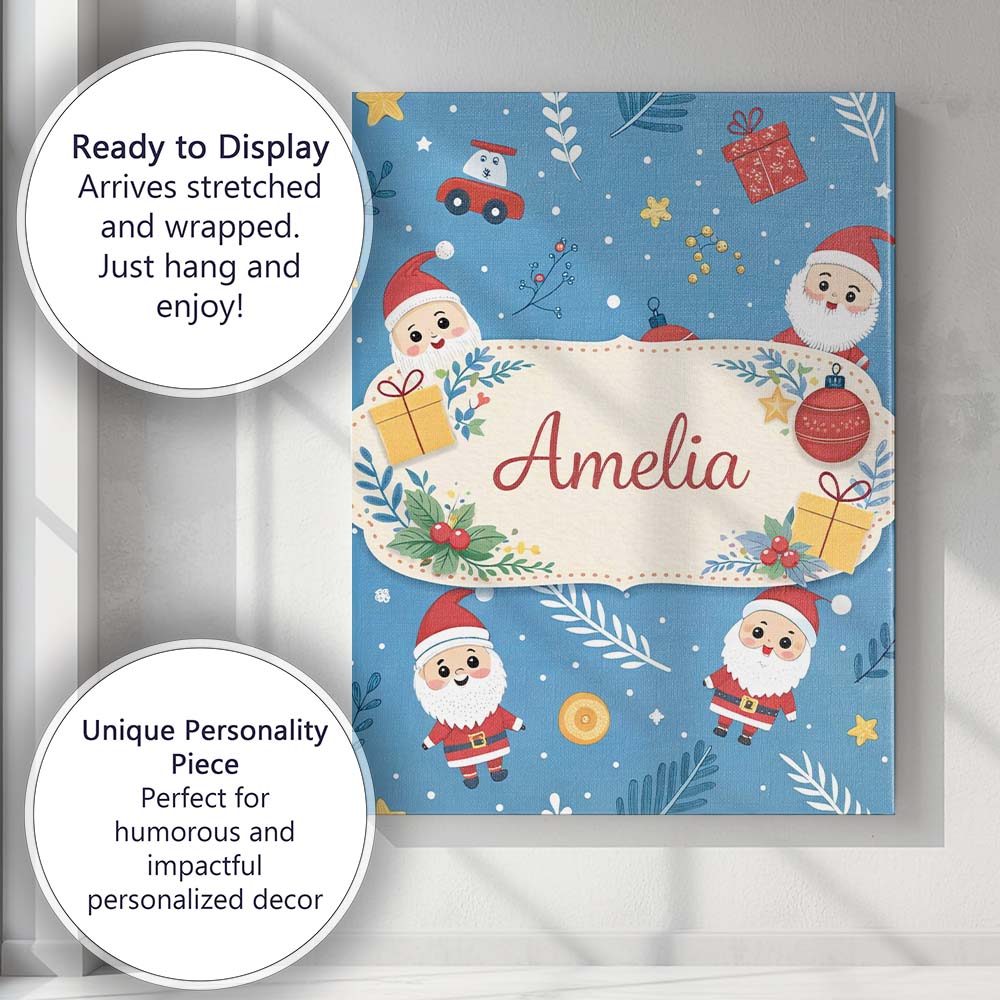 Personalised Name Red Festive Christmas Tree Reindeer Snowman Custom Contemporary Display Canvas Wall Art Print Decor Picture Ready to Hang