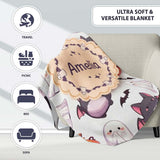Cute Kawaii Halloween Ghost Bat Candy Pumpkin Seamless Pattern Grey  Personalised Custom Name Super Soft Fleece Blanket Bed Sofa Throw