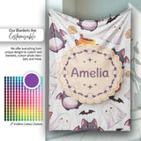 Cute Kawaii Halloween Ghost Bat Candy Pumpkin Seamless Pattern Grey  Personalised Custom Name Super Soft Fleece Blanket Bed Sofa Throw