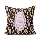 Custom Name Cute Donuts Candy Eyeball Ice Cream Seamless Pattern Square Filled Cushion Throw Pillow Sofa Bed Home Decor Zip Washable UK Made