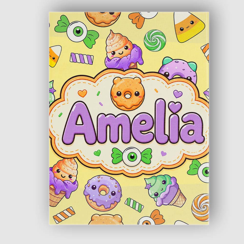 Personalised Name Cute Halloween Donut Custom  Modern Room Accent Elegant Feature Canvas Wall Art Print Decor Picture Ready to Hang