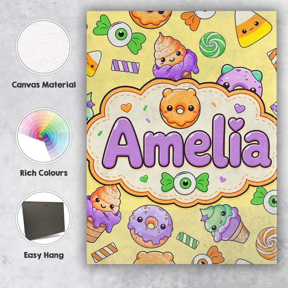 Personalised Name Cute Halloween Donut Custom  Modern Room Accent Elegant Feature Canvas Wall Art Print Decor Picture Ready to Hang