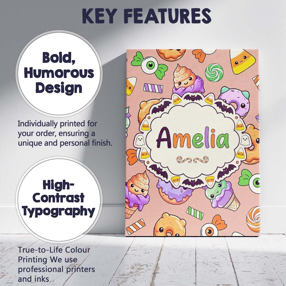 Personalised Name Cute Halloween Donuts Custom  Modern Room Accent Elegant Feature Canvas Wall Art Print Decor Picture Ready to Hang