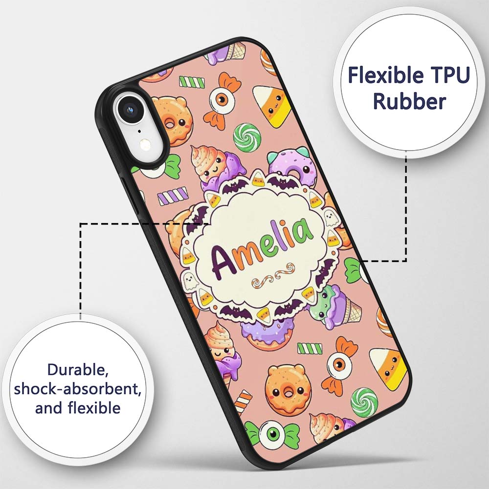 Cute Halloween Donuts Candy Eyeball Ice Cream Custom Name Protective Phone Case Mobile Cover Durable Everyday Smartphone Shock Resistant