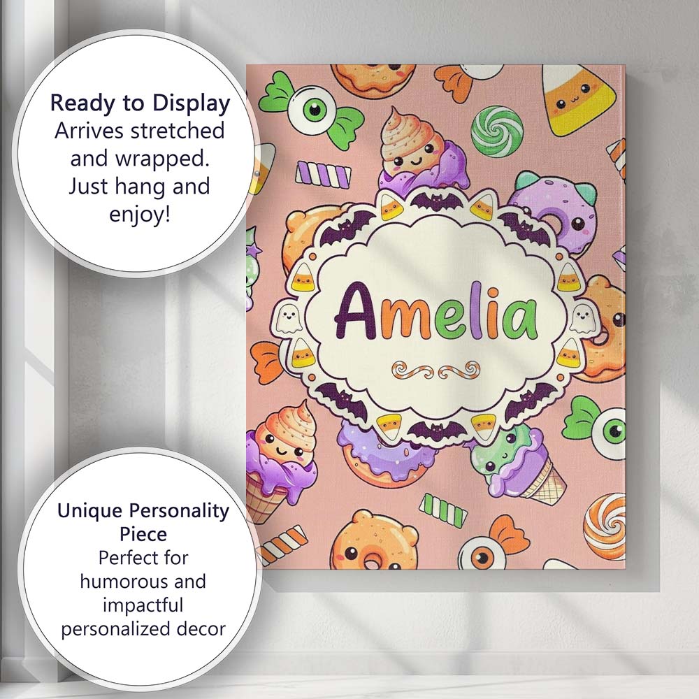 Personalised Name Cute Halloween Donuts Custom  Modern Room Accent Elegant Feature Canvas Wall Art Print Decor Picture Ready to Hang