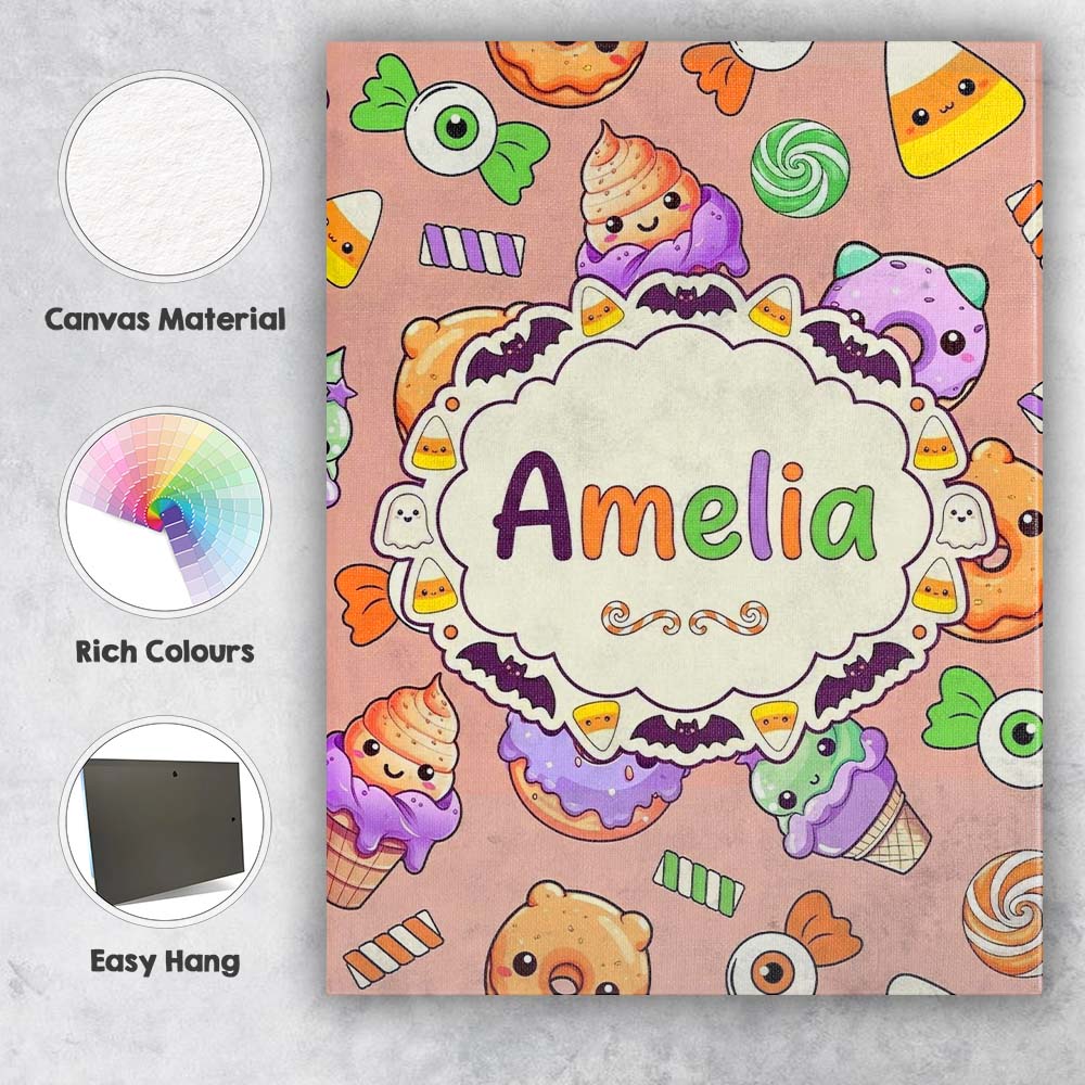 Personalised Name Cute Halloween Donuts Custom  Modern Room Accent Elegant Feature Canvas Wall Art Print Decor Picture Ready to Hang