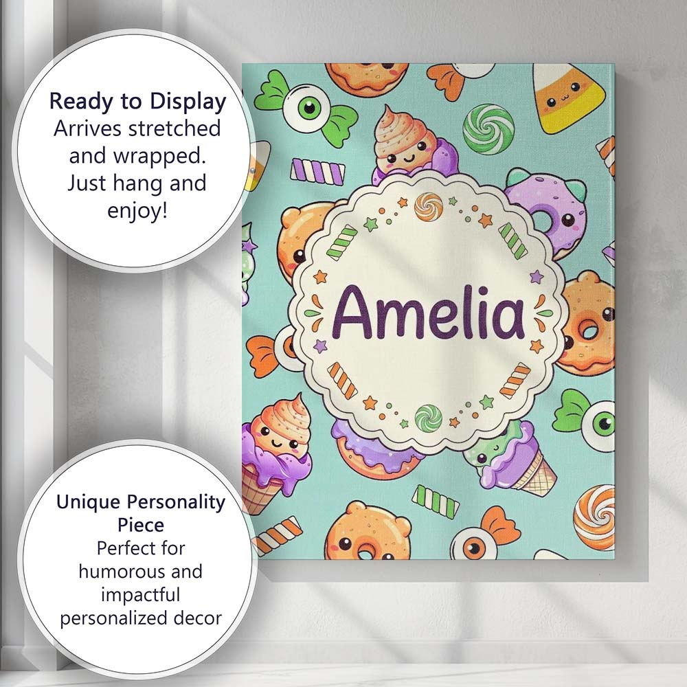 Personalised Name Cute Halloween Donuts Custom  Modern Room Accent Elegant Feature Canvas Wall Art Print Decor Picture Ready to Hang