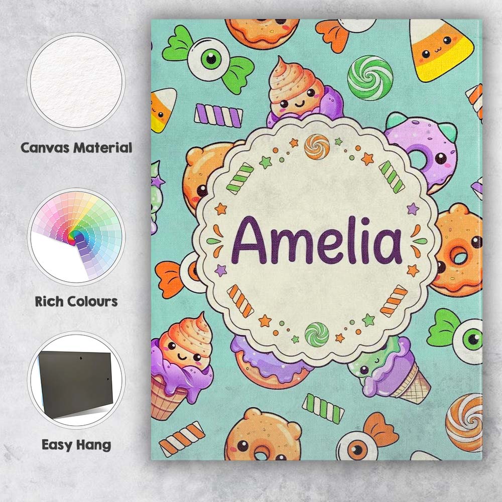 Personalised Name Cute Halloween Donuts Custom  Modern Room Accent Elegant Feature Canvas Wall Art Print Decor Picture Ready to Hang