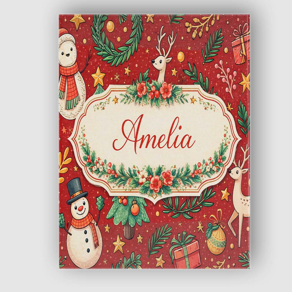 Personalised Name Winter Holiday Snowman Reindeer Wreath Seamless Custom  Bespoke Canvas Wall Art Print Decor Picture Ready to Hang