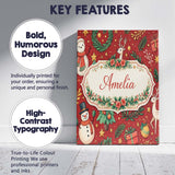 Personalised Name Winter Holiday Snowman Reindeer Wreath Seamless Custom  Bespoke Canvas Wall Art Print Decor Picture Ready to Hang