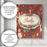 Personalised Name Winter Holiday Snowman Reindeer Wreath Seamless Custom  Bespoke Canvas Wall Art Print Decor Picture Ready to Hang
