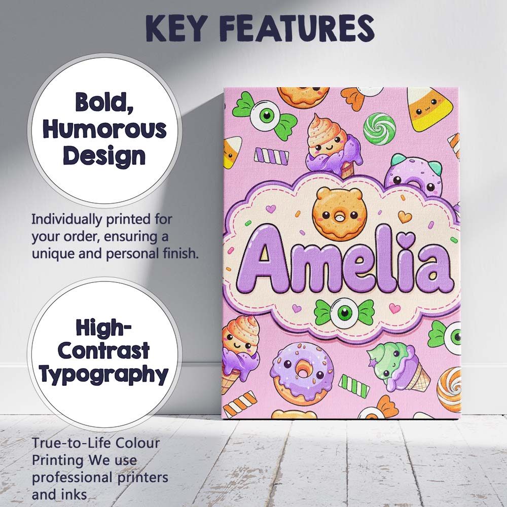 Personalised Name Halloween Donuts Candy Custom  Unique Gift Idea Elegant Feature Canvas Wall Art Print Decor Picture Ready to Hang