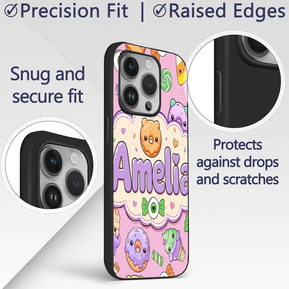 Halloween Donuts Candy Eyeball Ice Cream Seamless Custom Name Protective Phone Case Mobile Cover Durable Everyday Smartphone Shock Resistant