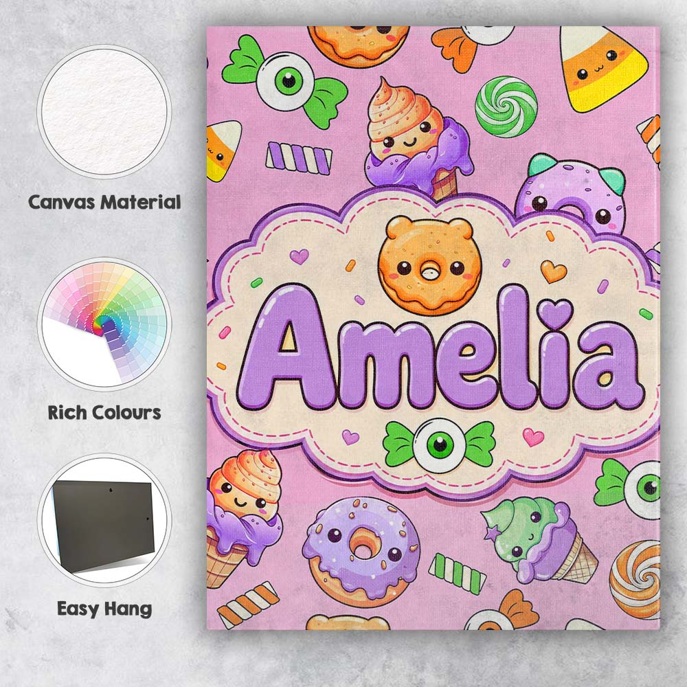 Personalised Name Halloween Donuts Candy Custom  Unique Gift Idea Elegant Feature Canvas Wall Art Print Decor Picture Ready to Hang