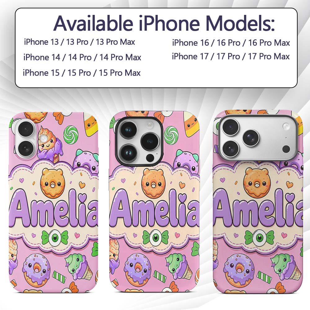 Halloween Donuts Candy Eyeball Ice Cream Seamless Custom Name Protective Phone Case Mobile Cover Durable Everyday Smartphone Shock Resistant
