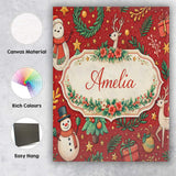 Personalised Name Winter Holiday Snowman Reindeer Wreath Seamless Custom  Bespoke Canvas Wall Art Print Decor Picture Ready to Hang