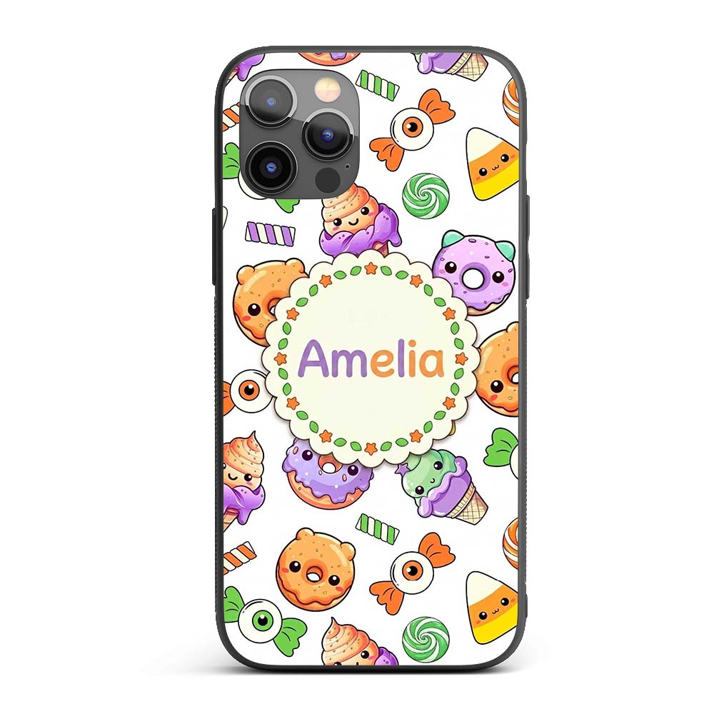 Halloween Donut Candy Eyeball Ice Cream Seamless Custom Name Protective Phone Case Mobile Cover Durable Everyday Smartphone Shock Resistant