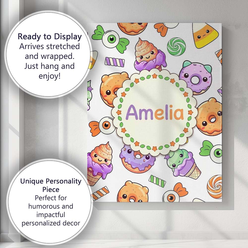 Personalised Name Halloween Donut Candy Custom  Modern Room Accent Elegant Feature Canvas Wall Art Print Decor Picture Ready to Hang