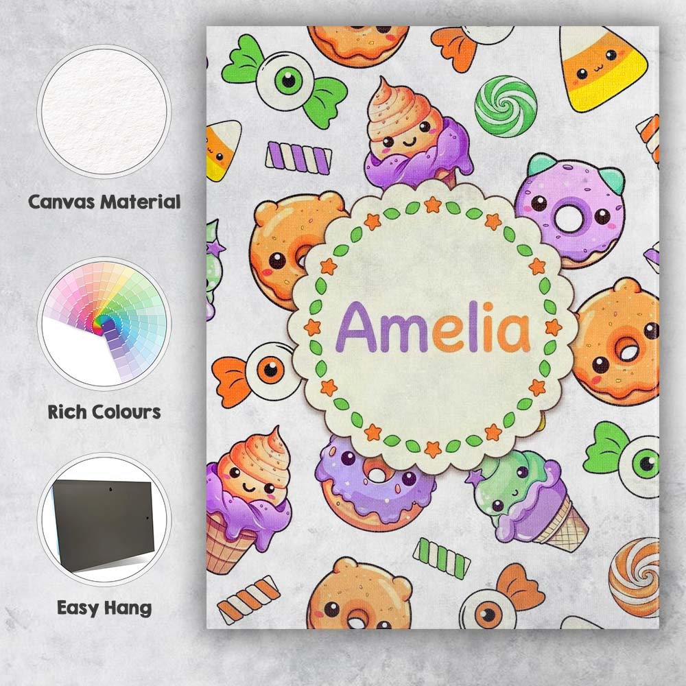 Personalised Name Halloween Donut Candy Custom  Modern Room Accent Elegant Feature Canvas Wall Art Print Decor Picture Ready to Hang