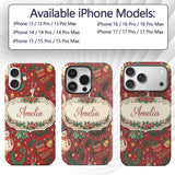 Winter Holiday Snowman Reindeer Wreath Seamless Custom Name Protective Phone Case Mobile Cover Durable Everyday Smartphone Shock Resistant