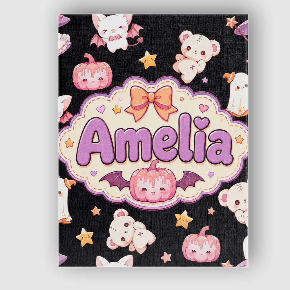 Personalised Name Kawaii Halloween Bunny Custom  Unique Gift Idea Elegant Feature Canvas Wall Art Print Decor Picture Ready to Hang