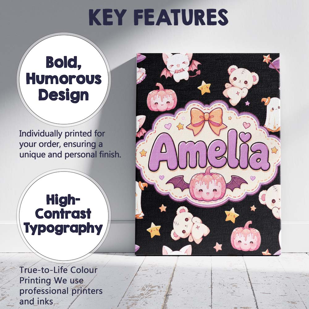 Personalised Name Kawaii Halloween Bunny Custom  Unique Gift Idea Elegant Feature Canvas Wall Art Print Decor Picture Ready to Hang