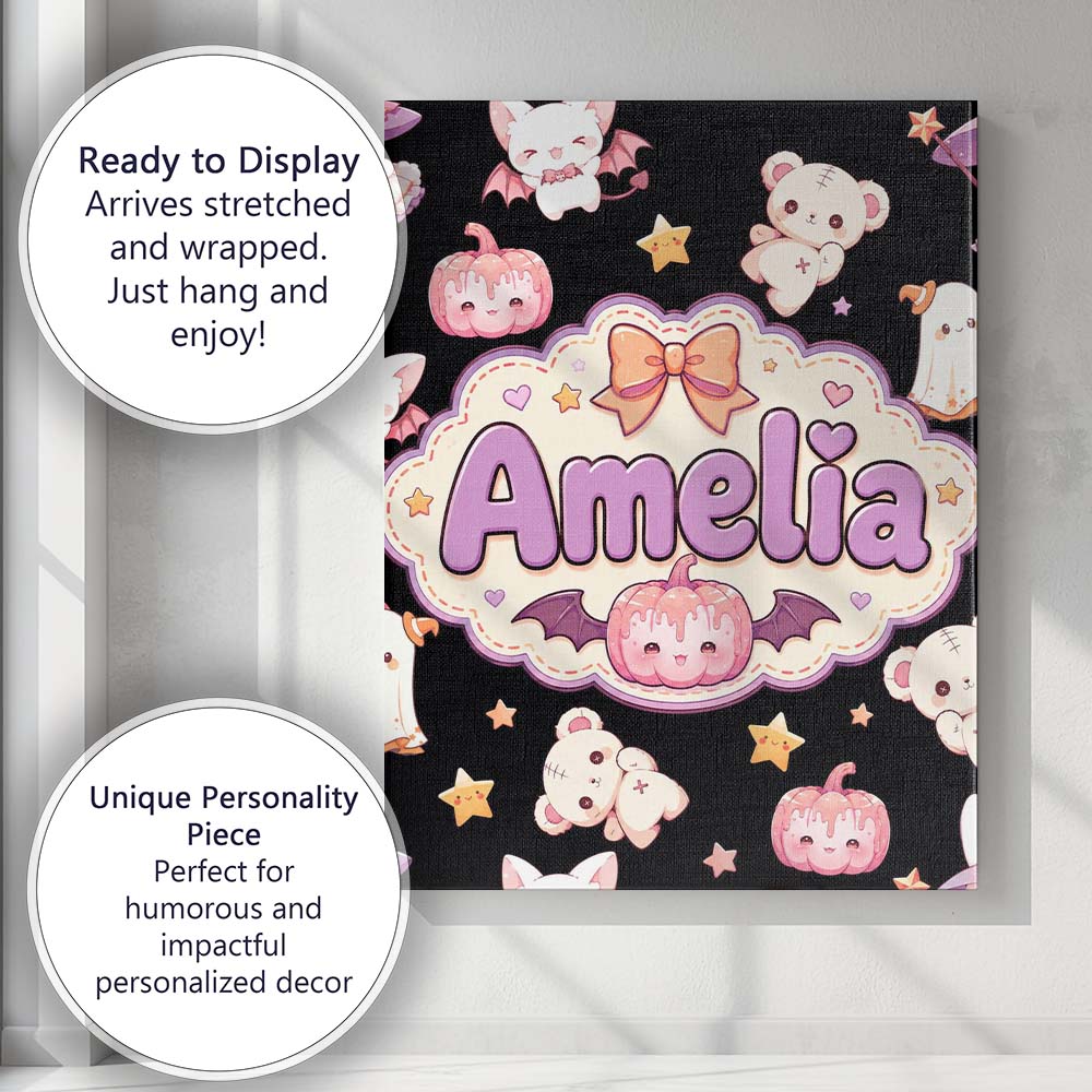 Personalised Name Kawaii Halloween Bunny Custom  Unique Gift Idea Elegant Feature Canvas Wall Art Print Decor Picture Ready to Hang