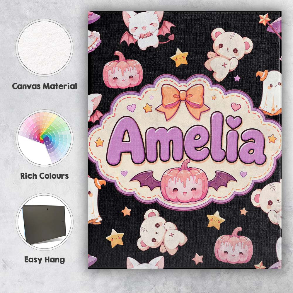 Personalised Name Kawaii Halloween Bunny Custom  Unique Gift Idea Elegant Feature Canvas Wall Art Print Decor Picture Ready to Hang