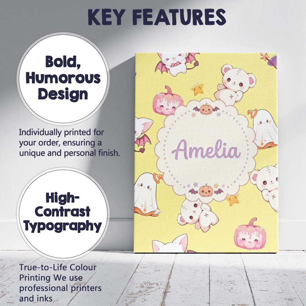 Personalised Name Kawaii Halloween Bunny Custom  Unique Gift Idea Elegant Feature Canvas Wall Art Print Decor Picture Ready to Hang