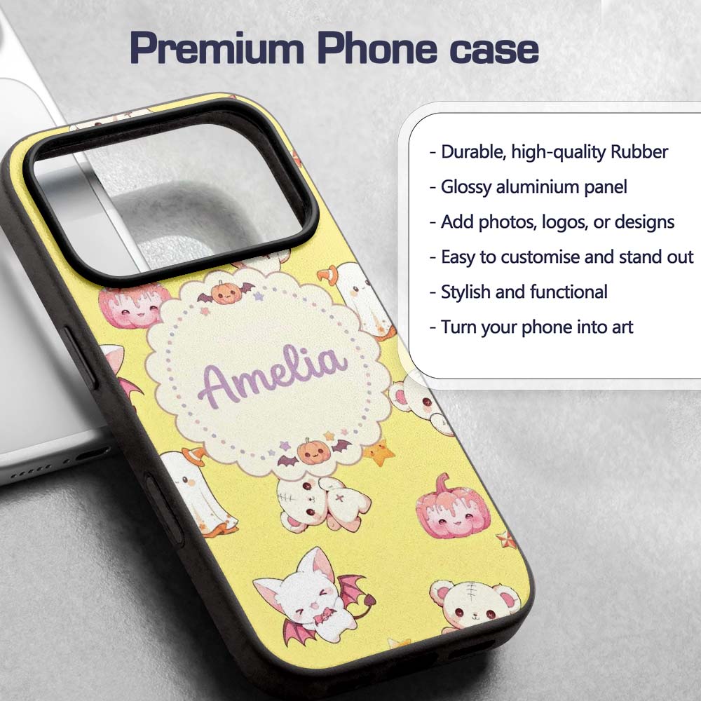 Kawaii Halloween Bunny Witch Ghost Printed Design Custom Name Protective Phone Case Mobile Cover Durable Everyday Smartphone Shock Resistant