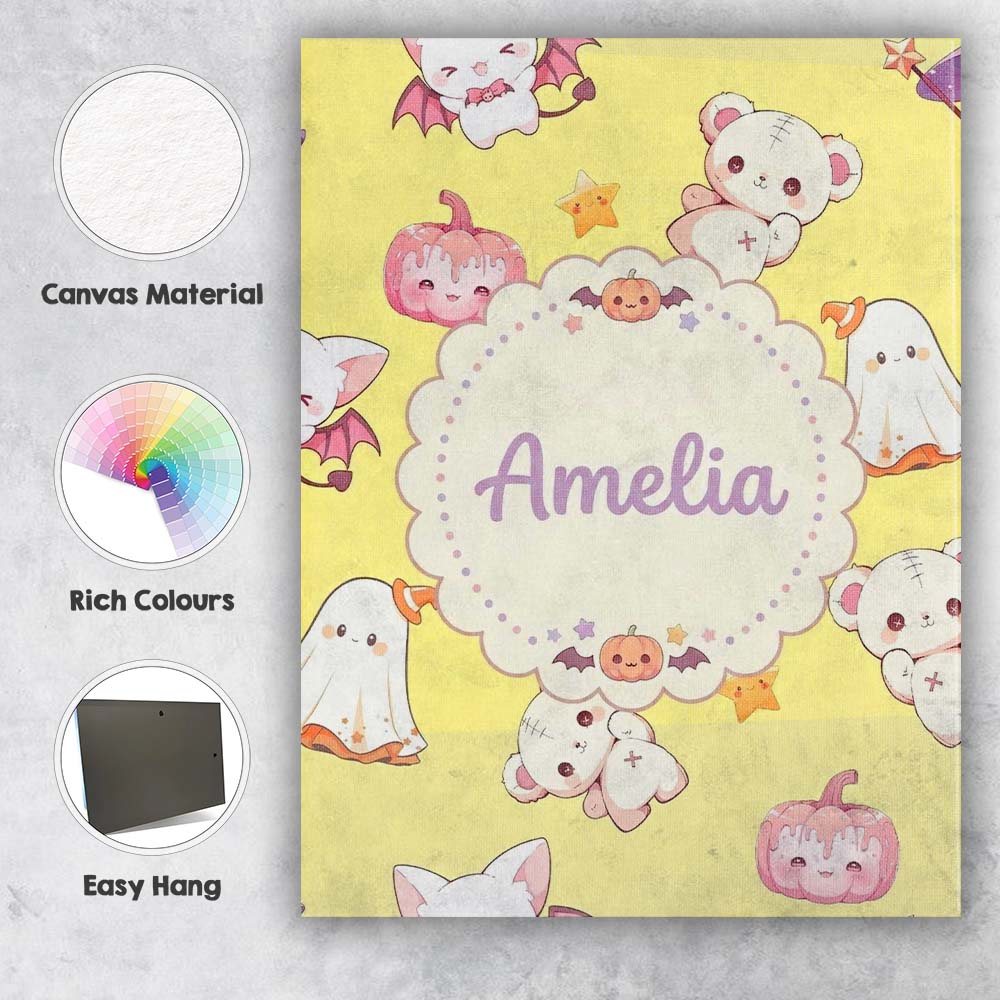 Personalised Name Kawaii Halloween Bunny Custom  Unique Gift Idea Elegant Feature Canvas Wall Art Print Decor Picture Ready to Hang