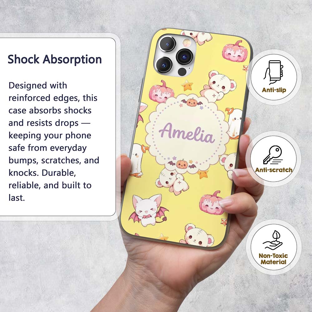 Kawaii Halloween Bunny Witch Ghost Printed Design Custom Name Protective Phone Case Mobile Cover Durable Everyday Smartphone Shock Resistant