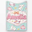 Kawaii Halloween Bunny Witch Ghost Pumpkin Seamless Pattern Teal  Personalised Custom Name Super Soft Fleece Blanket Bed Sofa Throw