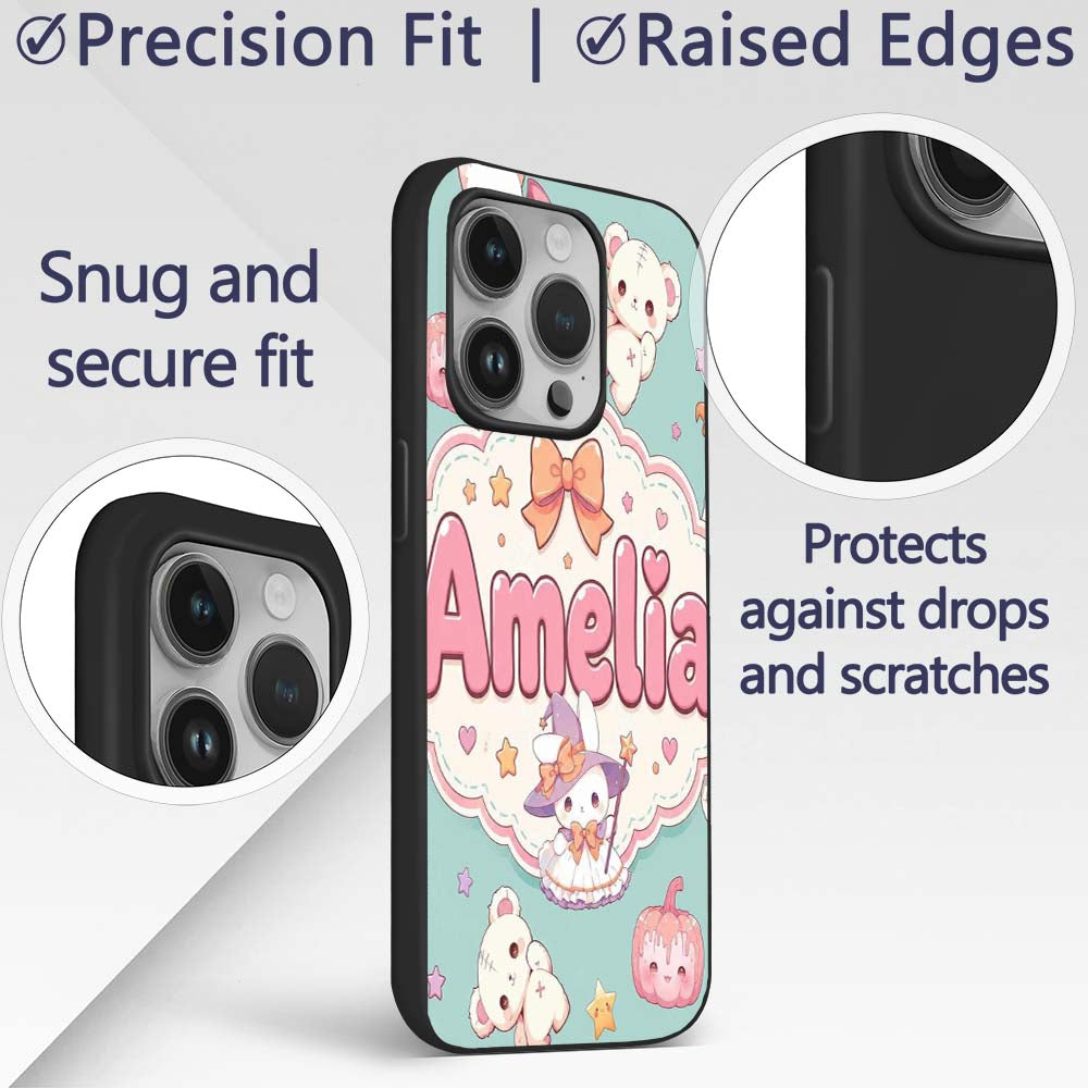Kawaii Halloween Bunny Witch Ghost Printed Design Custom Name Protective Phone Case Mobile Cover Durable Everyday Smartphone Shock Resistant