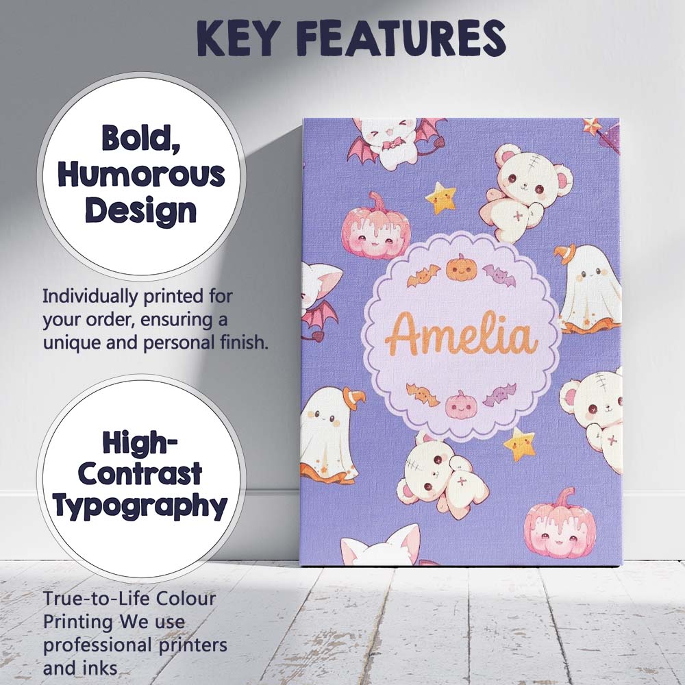 Personalised Name Cute Halloween Bunny Custom  Modern Room Accent Elegant Feature Canvas Wall Art Print Decor Picture Ready to Hang