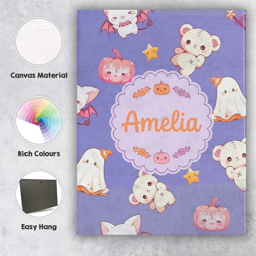 Personalised Name Cute Halloween Bunny Custom  Modern Room Accent Elegant Feature Canvas Wall Art Print Decor Picture Ready to Hang