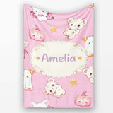 Cute Halloween Bunny Witch Ghost Pumpkin Seamless Pattern Soft Pink  Personalised Custom Name Super Soft Fleece Blanket Bed Sofa Throw