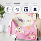 Cute Halloween Bunny Witch Ghost Pumpkin Seamless Pattern Soft Pink  Personalised Custom Name Super Soft Fleece Blanket Bed Sofa Throw