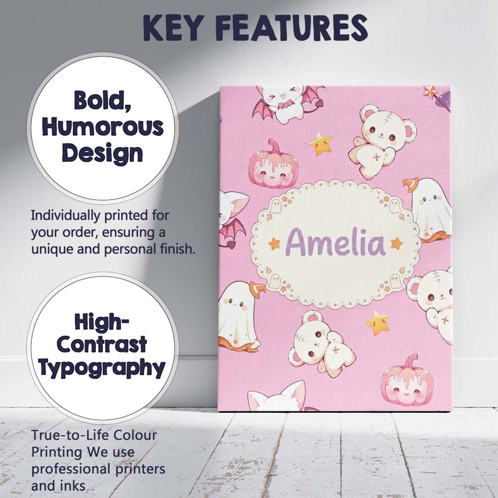 Personalised Name Cute Halloween Bunny Custom  Modern Room Accent Elegant Feature Canvas Wall Art Print Decor Picture Ready to Hang