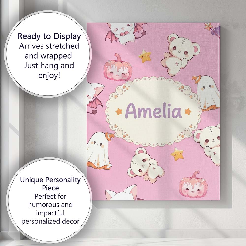 Personalised Name Cute Halloween Bunny Custom  Modern Room Accent Elegant Feature Canvas Wall Art Print Decor Picture Ready to Hang