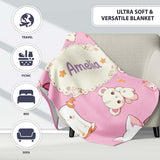 Cute Halloween Bunny Witch Ghost Pumpkin Seamless Pattern Soft Pink  Personalised Custom Name Super Soft Fleece Blanket Bed Sofa Throw