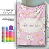 Cute Halloween Bunny Witch Ghost Pumpkin Seamless Pattern Soft Pink  Personalised Custom Name Super Soft Fleece Blanket Bed Sofa Throw