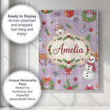 Personalised Name Christmas Plaid Snowman Reindeer Festive Seamless Custom Canvas Wall Art Print Decor Picture Ready to Hang
